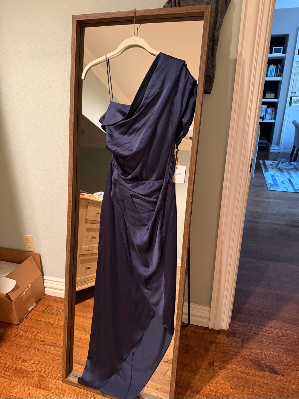 Asymmetric One-Shoulder Midi Dress in Navy